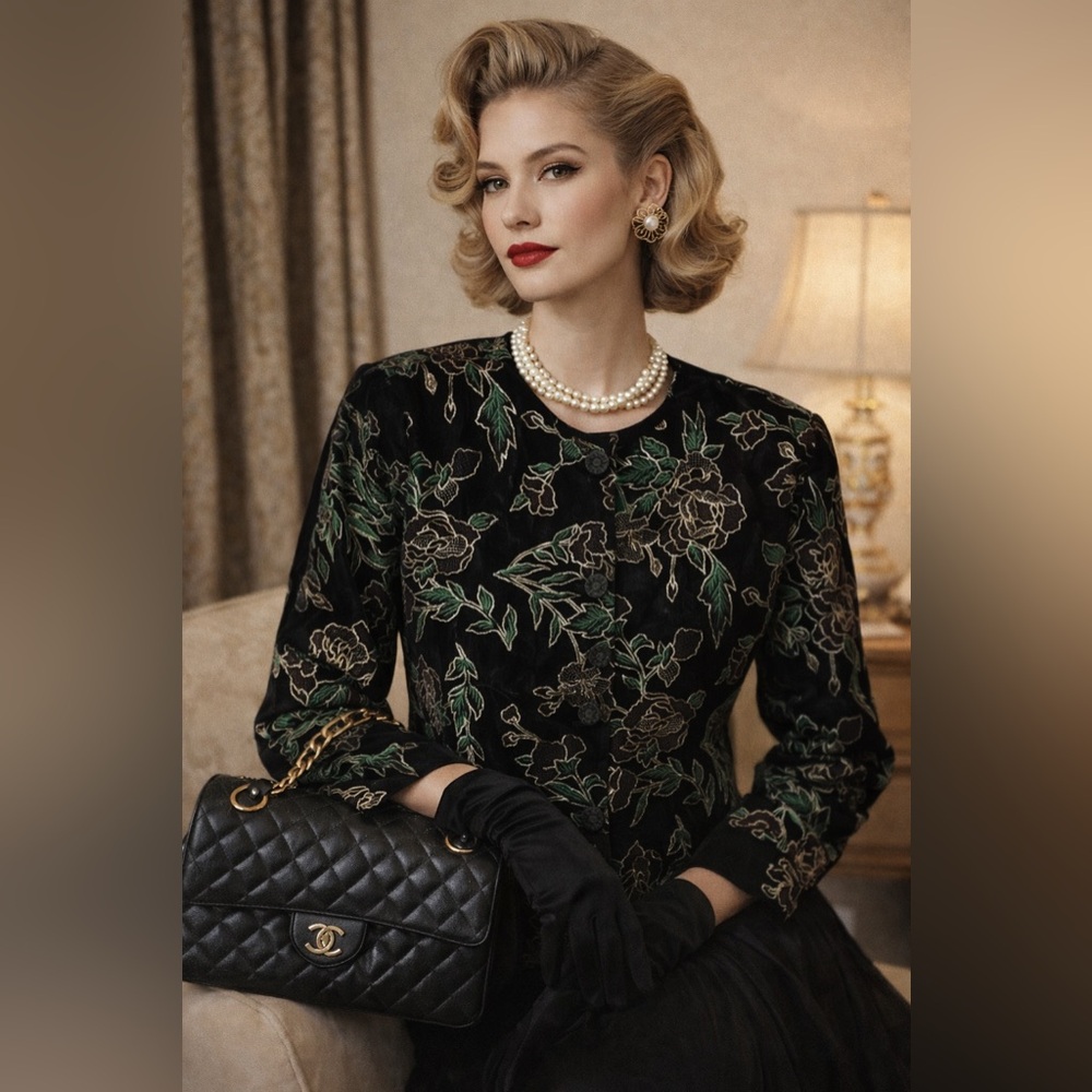 Vintage Burnout Velvet Blazer Floral Jacket